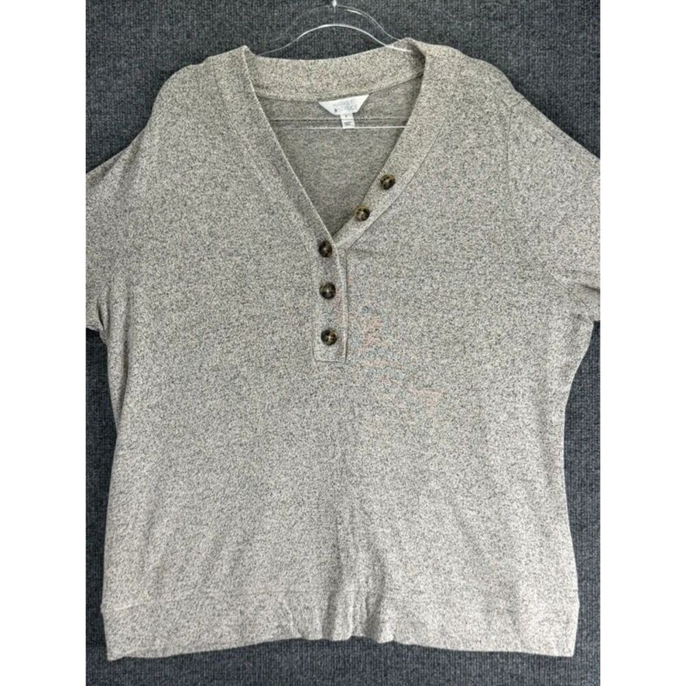 Market & Spruce 2X Gray Joey Henley Cozy Brushed Knit V-Neck Top